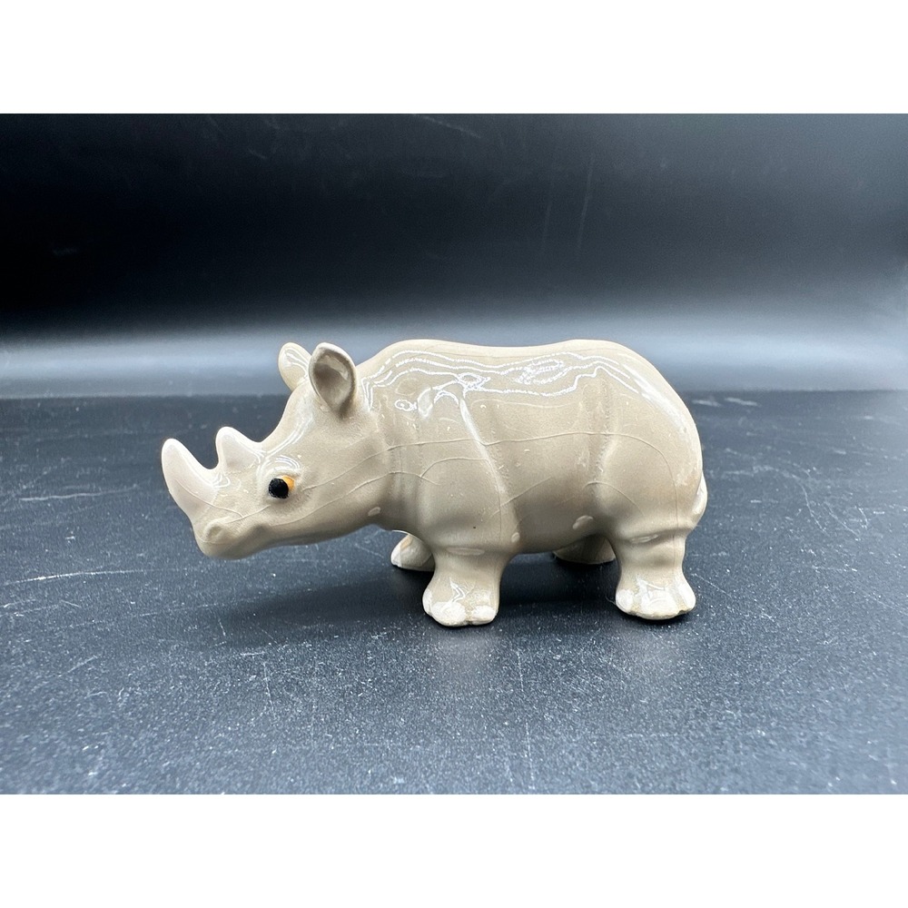 Vintage Rhinoceros Figurine Hand Painted Ceramic USSR Style‎ Animal Rhino Soviet